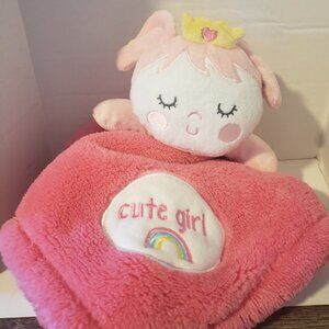 Petite l'amour Unicorn Pink Rainbows Baby Girl Security Blanket Lovey